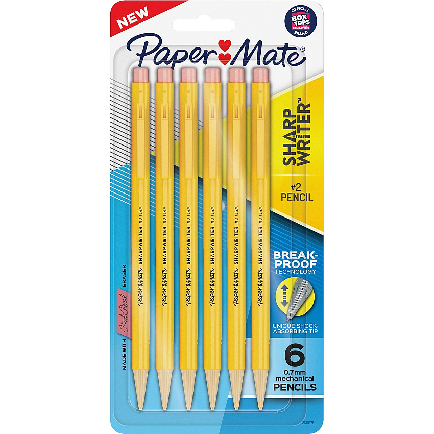 Paper Mate Sharpwriter Mechanical Pencils 0.7 mm Black Lead - HB/#2 - Yellow Barrel - 6 / Pack (2131975)