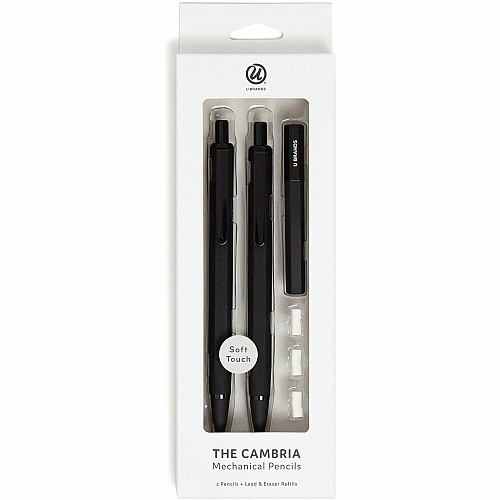 U Brands Cambria Mechanical Pencils #2 - Refillable - Matte Black Barrel - 2 / Pack (2410U0424)