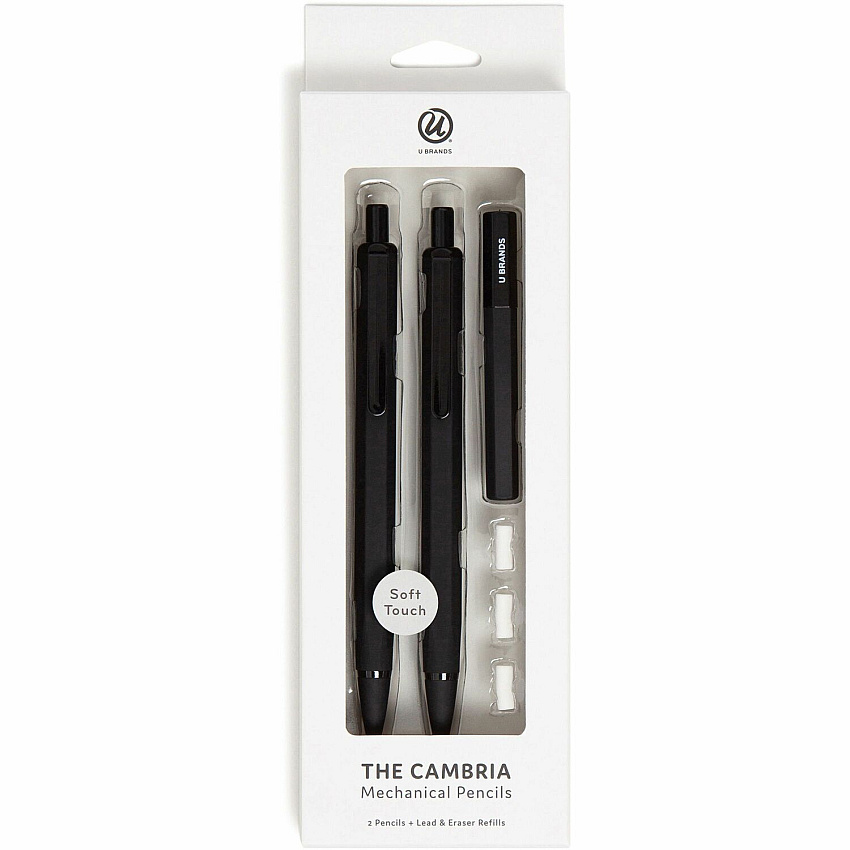 U Brands Cambria Mechanical Pencils #2 - Refillable - Matte Black Barrel - 2 / Pack (2410U0424)