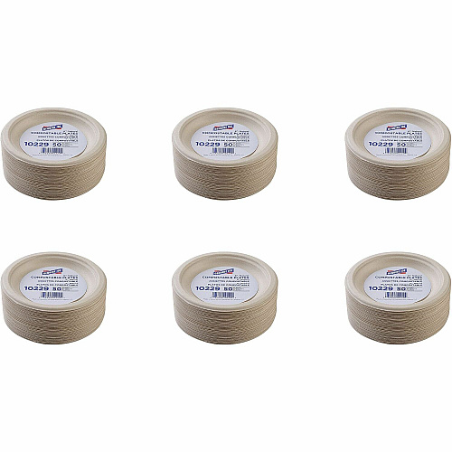 Genuine Joe 6" Compostable Plates Breakroom, Office - Disposable - 6" Diameter - White, Natural - Sugarcane Body - 50/Pack - 20 / Carton (GJO10229CT)