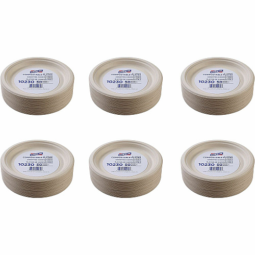 Genuine Joe 9" Compostable Plates Breakroom, Office - Disposable - 9" Diameter - White, Natural - Sugarcane Body - 50/Pack - 10 / Carton (GJO10230CT)