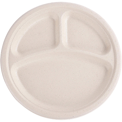 Genuine Joe 3-compartment Disposable Plates Breakroom, Office - Disposable - White, Natural - Sugarcane Body - 50 / Pack (10231)