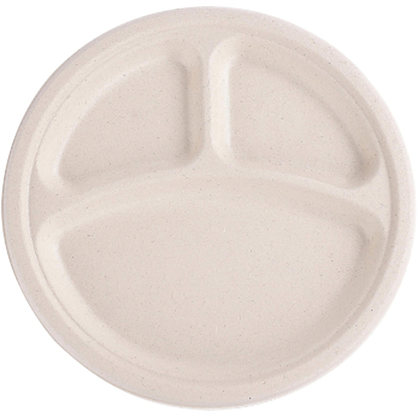 Genuine Joe 3-compartment Disposable Plates Breakroom, Office - Disposable - White, Natural - Sugarcane Body - 50 / Pack (10231)
