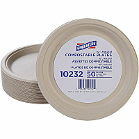 Genuine Joe 10" Compostable Plates Breakroom, Office - Disposable - 10" Diameter - White, Natural - Sugarcane Body - 50 / Pack (GJO10232)