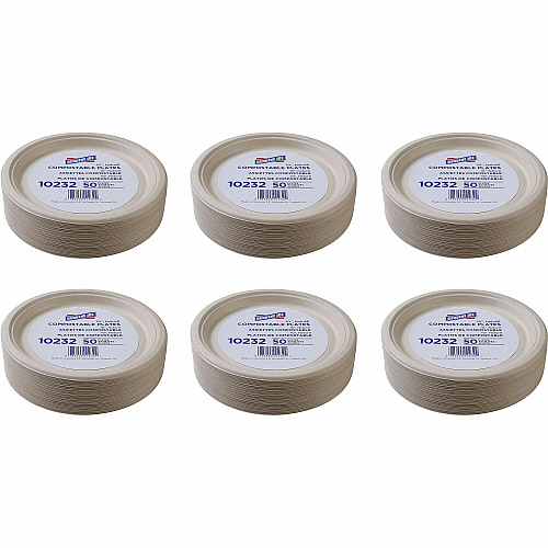 Genuine Joe 10" Compostable Plates Breakroom, Office - Disposable - 10" Diameter - White, Natural - Sugarcane Body - 50/Pack - 10 / Carton (GJO10232CT)