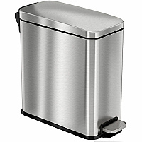 HLS Commercial Fire-Rated Soft Step Trash Can 3 gal Capacity - Pedal Control, Durable, Smooth, Lid Closure, Fingerprint Proof, Fire Retardant, Removable Inner Bin, Handle - 13.8" Height x 6.5" Width - Stainless Steel - Silver - 1 Each (HLSS03RFR)
