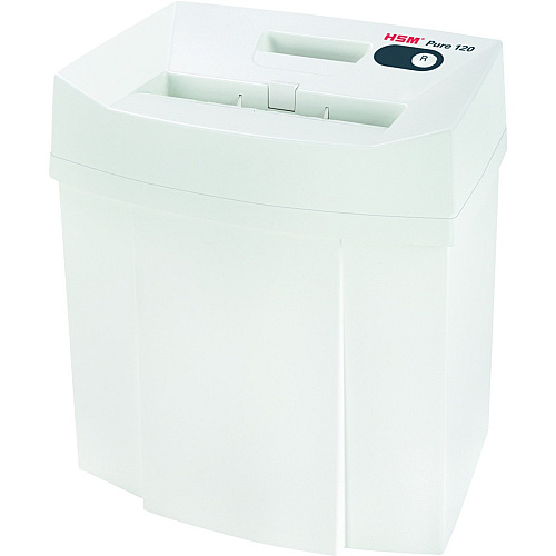 HSM Pure 120 - 1/8" Strip Cut - 12 Per Pass - for shredding Staples, Paper, Paper Clip, Credit Card - 0.125" Shred Size - P-2/T-2/E-2 - 8.86" Throat - 5.30 gal Wastebin Capacity - White - 1 Each (2310113)