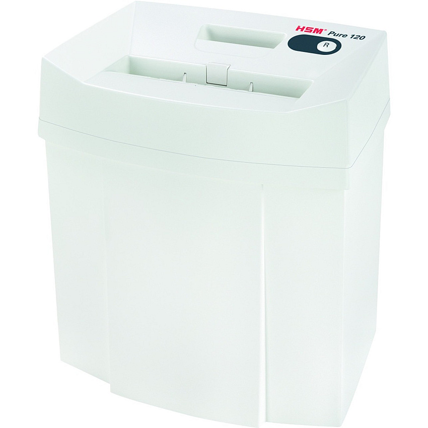 HSM Pure 120 - 1/8" Strip Cut - 12 Per Pass - for shredding Staples, Paper, Paper Clip, Credit Card - 0.125" Shred Size - P-2/T-2/E-2 - 8.86" Throat - 5.30 gal Wastebin Capacity - White - 1 Each (2310113)