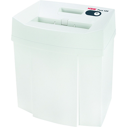 HSM Pure 120 - 5/32" x 1" Particle Cut - 6 Per Pass - for shredding Staples, Paper, Paper Clip, Credit Card - 0.156" x 1" Shred Size - P-4/T-4/E-3/F-1 - 8.86" Throat - 5.30 gal Wastebin Capacity - White - 1 Each (2313113)