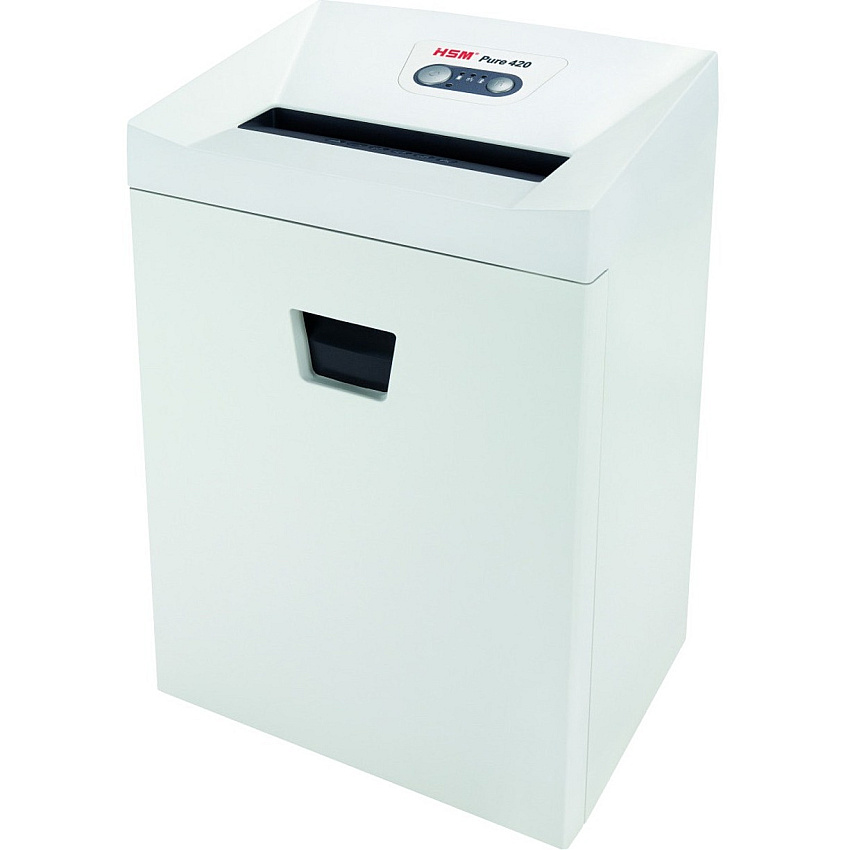 HSM Pure 420 - 3/16" x 1 1/8" Continuous Shredder - Particle Cut - 15 Per Pass - for shredding Staples, Paper, Paper Clip, Credit Card, CD, DVD - 0.188" x 1.125" Shred Size - P-4/O-3/T-4/E-3/F-1 - 9.45" Throat - 9.20 gal Wastebin Capacity - Whit (2343113)