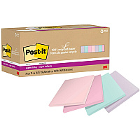 Post-it&reg; Recycled Super Sticky Notes 70 - 3" Flag/Note Width x 3" Flag/Note Length - Square - 70 Sheets per Pad - Wanderlust Pastels - Adhesive - Recycled - 24 / Pack (654R24SSNRP)