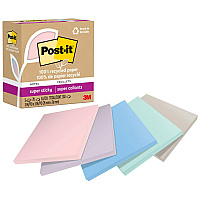 Post-it&reg; Recycled Super Sticky Notes 70 - 3" Flag/Note Width x 3" Flag/Note Length - Square - 70 Sheets per Pad - Wanderlust Pastels - Adhesive - Recycled - 5 / Pack (654R5SSNRP)