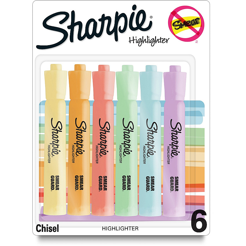 Sharpie SmearGuard Tank Style Highlighters Wide Chisel, Narrow Narrow Marker Point - Assorted Ink - 6 / Pack (2157488)