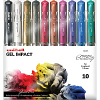 uni-ball uniball&trade; Gel Impact Metallic Ink Pen 1 mm Bold Pen Point - Assorted Ink - Gel-based - 10 / Pack (70295)