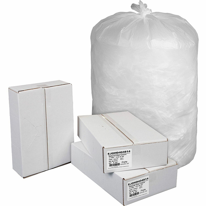 Everyday Genuine Joe High-Density Can Liners 45 gal Capacity - 46" Length x 40" Width x 0.43 mil (11 Micron) Thickness - High Density - Natural - Resin - Office Waste, Receptacle - 250 / Carton (HD404814)