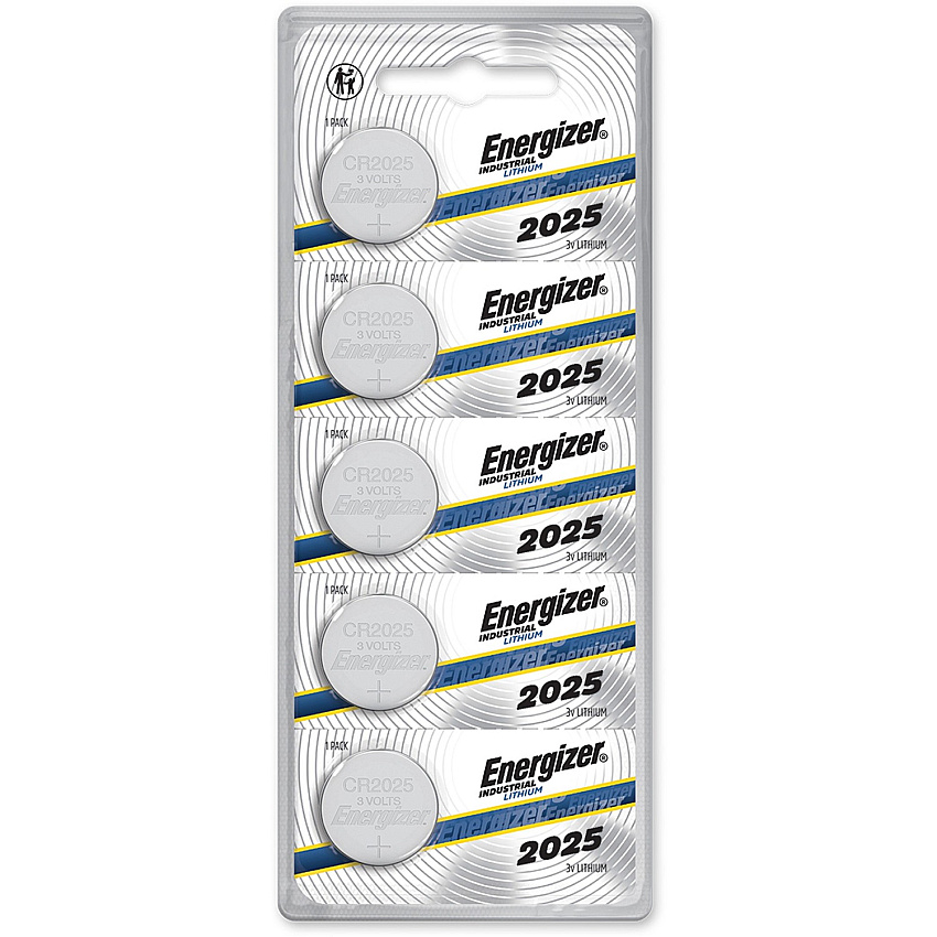 Energizer Industrial 2025 Lithium Battery 5-Packs For Digital Thermometer, Laser Pointer, Glucose Monitor - CR2025 - 170 mAh - 5/Pack - 20 / Box (ECRN2025BX)