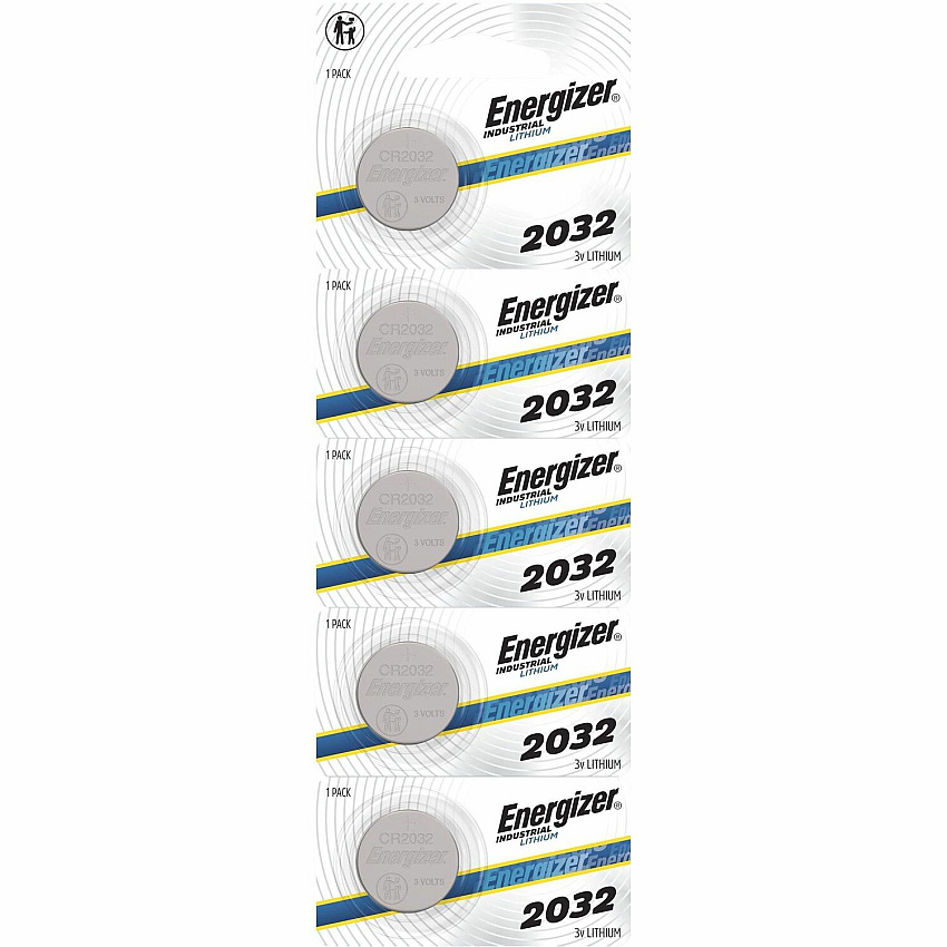 Energizer Industrial 2032 Lithium Batteries, 2032 Energizer Industrial Lithium Batteries, 5 Pack For Digital Thermometer, Multimeter, Construction, Facility Maintenance, Medical Center, Office, Classroom, Electronics, Digital Scale - Coin Cell  (ECRN2032)