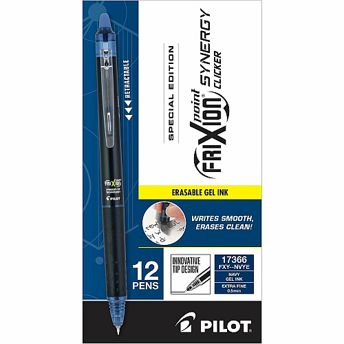 FriXion Synergy Clicker Erasable Gel Pen Extra Fine Pen Point - Retractable - Erasable - Navy Ink - Thermosensitive Gel Ink - Document, Calendar, Planner - 1 Dozen (17366)