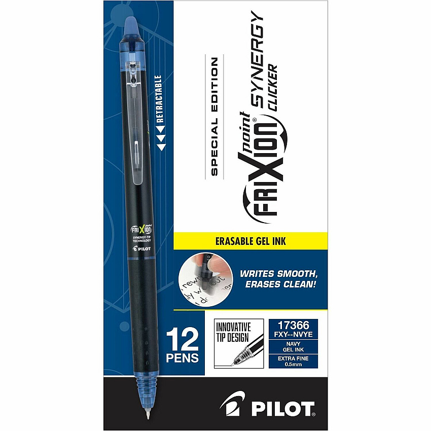 FriXion Synergy Clicker Erasable Gel Pen Extra Fine Pen Point - Retractable - Erasable - Navy Ink - Thermosensitive Gel Ink - Document, Calendar, Planner - 1 Dozen (17366)