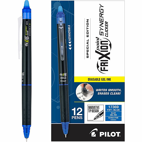 FriXion Synergy Clicker Erasable Gel Pen 0.5 mm Extra Fine Pen Point - Retractable - Erasable - Blue Ink - 1 Dozen (17369)