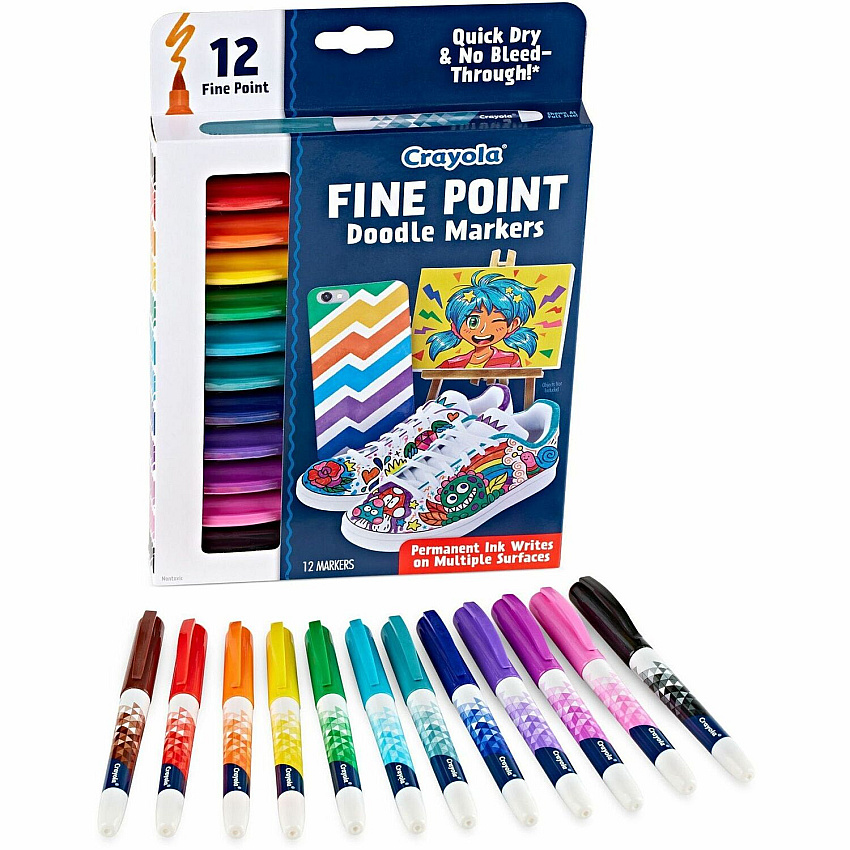 Crayola Doodle Markers Fine Marker Point - Multicolor Ink - 12 / Pack (588312)