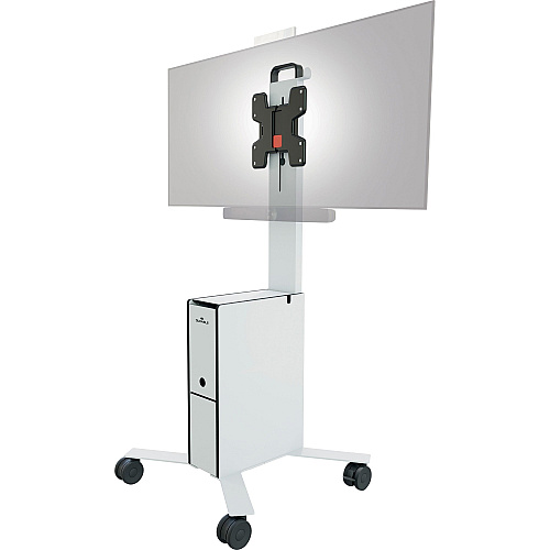DURABLE COWORKSATION Mobile TV Cart 3 Shelf - 39.68 lb Capacity - 4 Casters - High Density Fiberboard (HDF) - 22.52" Width x 22.60" Depth x 50.87" Height - Aluminum Frame - White - 1 Each (370202)