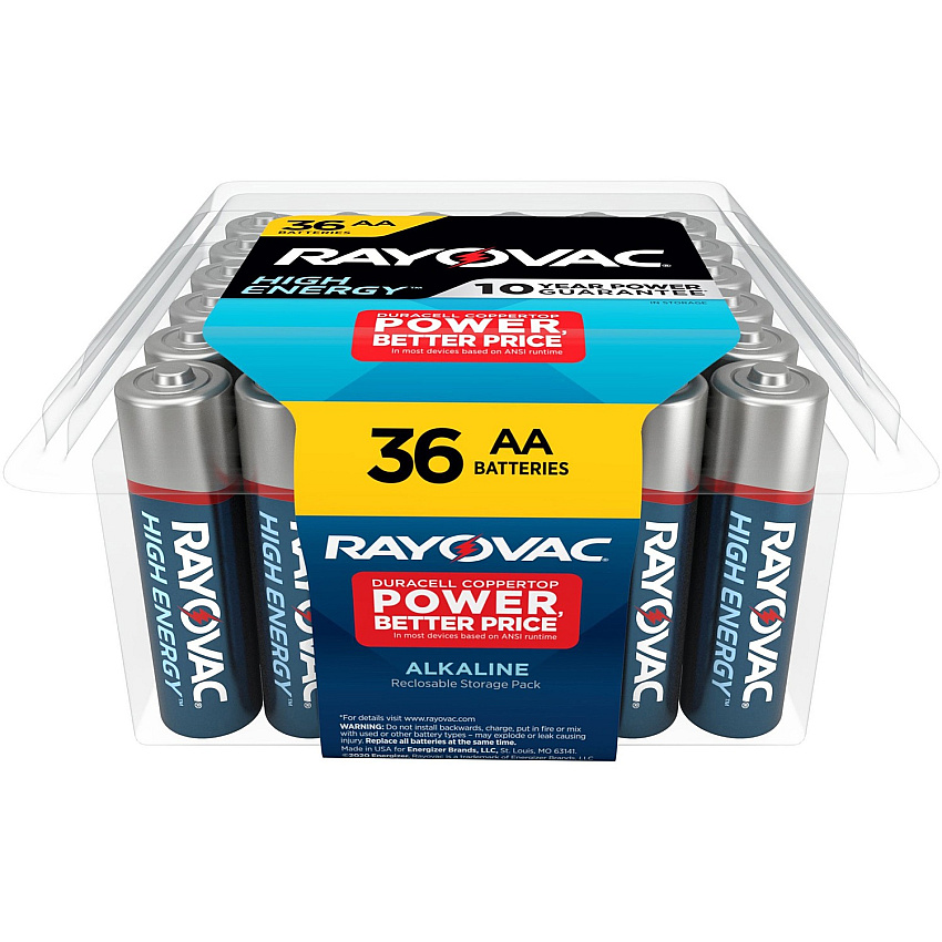 Rayovac High Energy Alkaline AA Batteries For Flashlight, Remote Control, Mouse - AA - 36 / Pack (81536PP)
