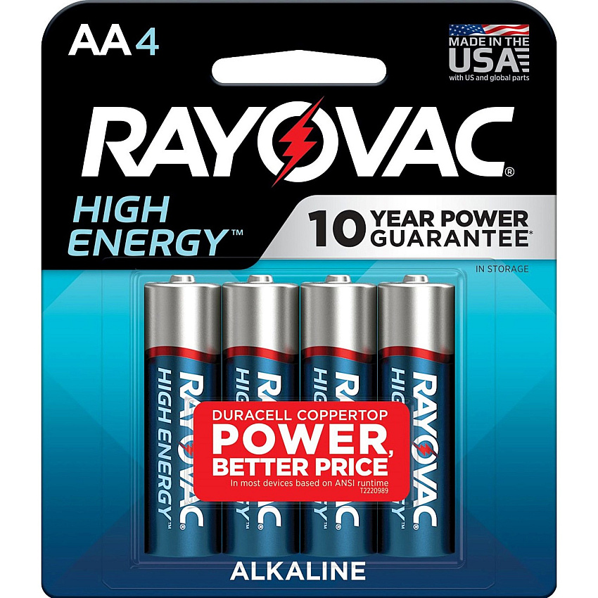 Rayovac High Energy Alkaline AA Batteries For Flashlight, Remote Control, Mouse - AA - 4 / Pack (8154T)
