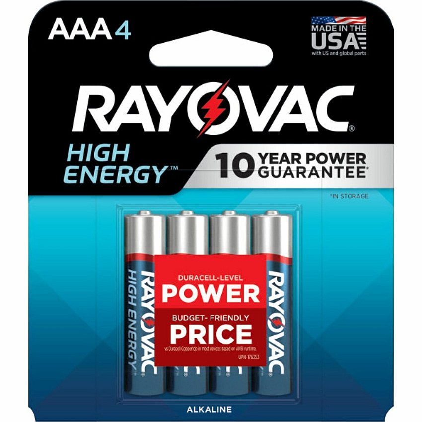 Rayovac High Energy Alkaline AAA Batteries For Flashlight, Remote Control, Mouse - AAA - 4 / Pack (8244T)