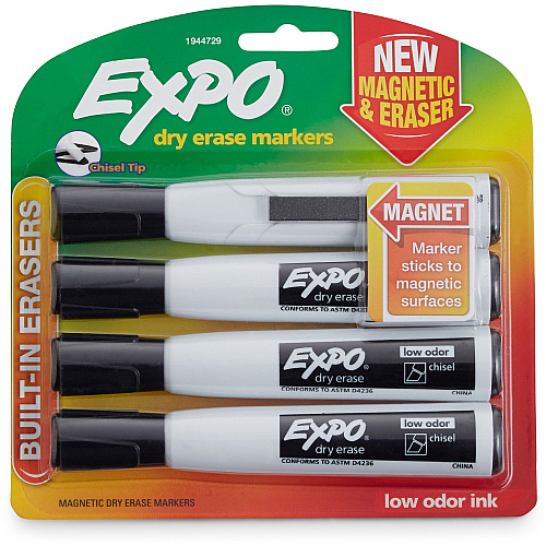 Sanford Magnetic Dry-erase Marker Broad Chisel, Medium, Fine Marker Point - Black Ink - 4 / Pack (1944729K)