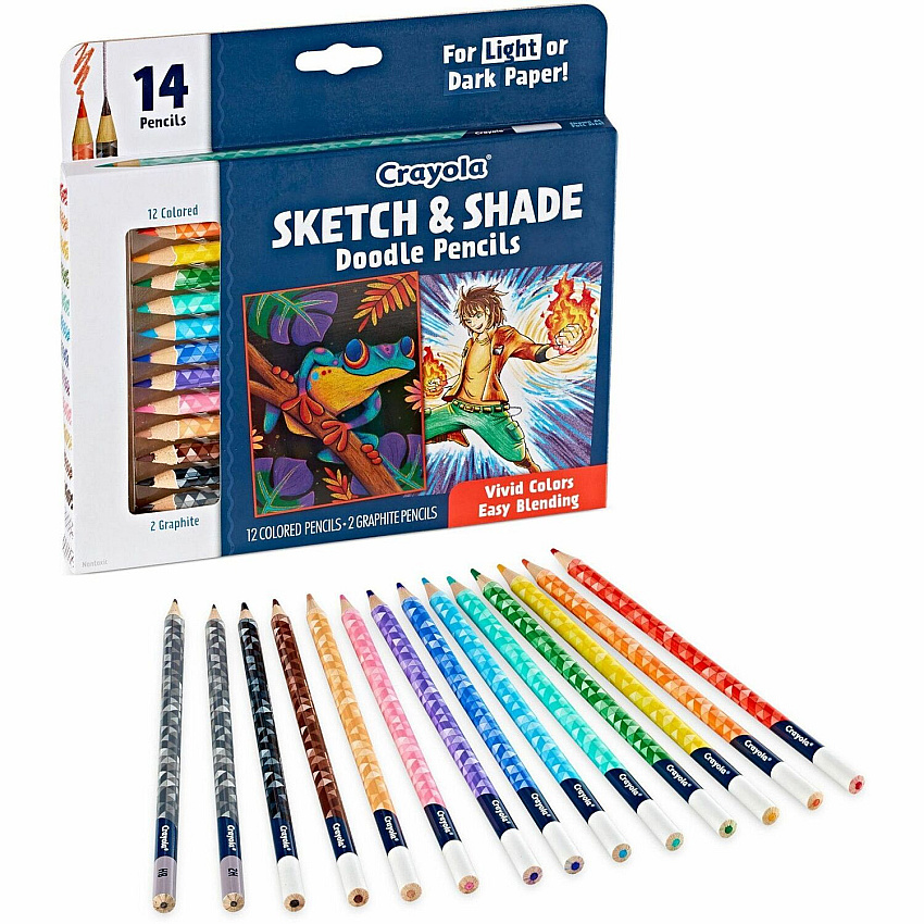 Crayola Sketch & Shade Doodle Pencils Graphite Lead - 2H, HB - Multicolor Barrel - 14 / Pack (682116)
