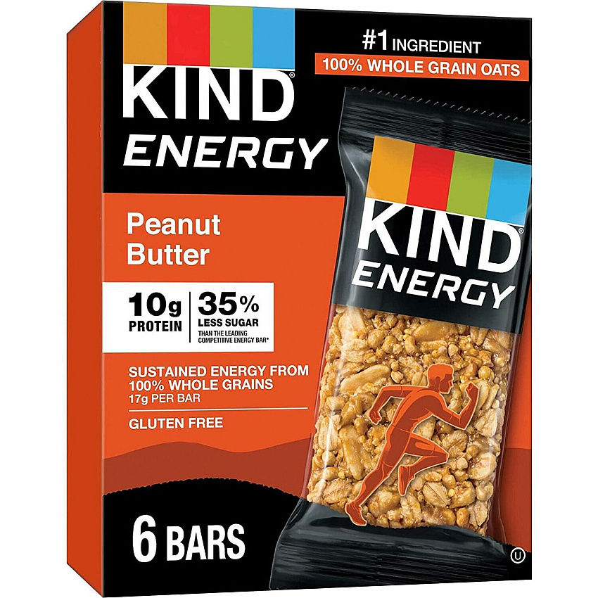 KIND Energy Bars Trans Fat Free, Gluten-free, Individually Wrapped - Peanut Butter - 2.10 oz - 6 / Box (28715)