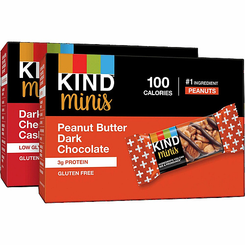 KIND Minis Snack Bar Variety Pack Trans Fat Free, No Artificial Sweeteners, Gluten-free, Low Sodium, Low Glycemic - Peanut Butter Dark Chocolate, Dark Chocolate Cherry Cashew - 0.71 oz - 20 / Box (43012)