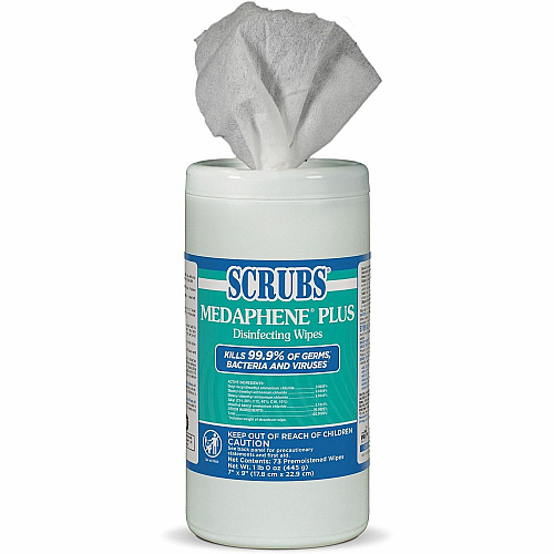 SCRUBS Medaphene Plus Disinfecting Wipes Citrus Scent - 9" Length x 6" WidthDisinfectant, Deodorize, Textured, Absorbent, Pre-moistened, Easy to Use, Strong, Water Soluble, Anti-bacterial, Bleach-free - Colorless - 73/Tub - 6 / Carton (96365)