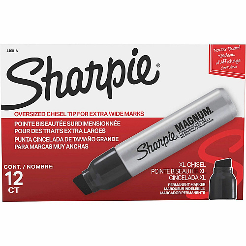 Sharpie Magnum Permanent Markers Bold Chisel Marker Point - Black Ink - Felt Tip - 12 / Box (44001ABX)