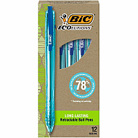 BIC Ecolutions Ballpoint Pen 1 mm Medium Pen Point - Retractable - Blue Ink - Semi Clear Barrel - 1 Dozen (BPRR11BE)