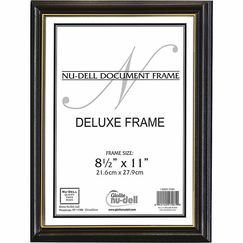nudell Document Frame 8.50" x 11" Frame Size - Vertical, Horizontal - Unbreakable, Hanger - Plastic, Wood - Wood Grain, Black - 1 Each (17081)