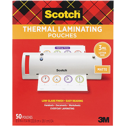 Scotch Laminating Pouch Laminating Pouch/Sheet Size: 8.90" Width x 11.40" Length x 3 mil Thickness - for Laminator, Document, Award, Sign, Calendar, Certificate, Artwork, Schedule - Double Sided - Clear - 50 / Pack (TP385450M)