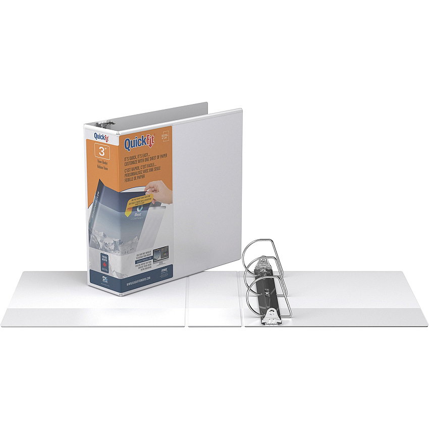 QuickFit D-Ring View Binders 3" Binder Capacity - Letter - 8 1/2" x 11" Sheet Size - 625 Sheet Capacity - Fastener(s): D-Ring - Pocket(s): 2, Internal - Vinyl - White - Recycled - Print-transfer Resistant, PVC-free, Exposed Rivet - 1 Each (870500)