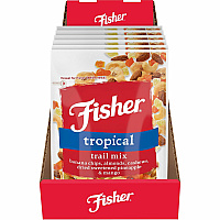 Fisher Tropical Trail Mix No Artificial Color, Resealable Bag - Banana, Almond, Cashew, Pineapple, Mango - 1 Serving Bag - 3.50 oz - 6 / Carton (P27165)