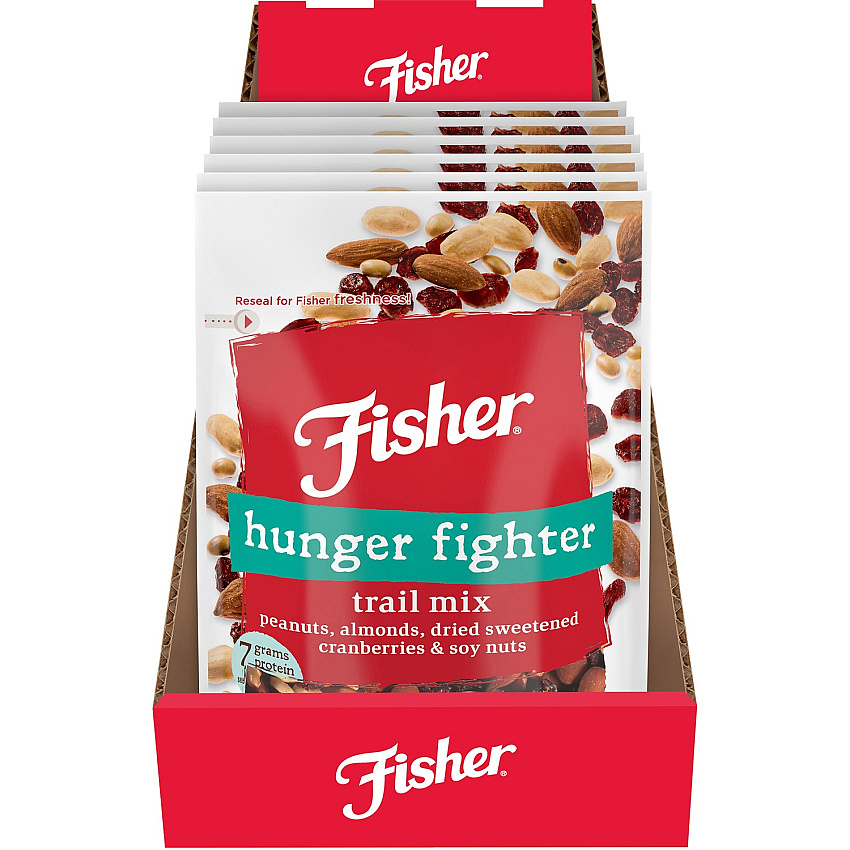 Fisher Hunger Fighter Trail Mix Trans Fat Free - Peanut, Almond, Dried Cranberries - 1 Serving Bag - 4 oz - 6 / Carton (P27183)