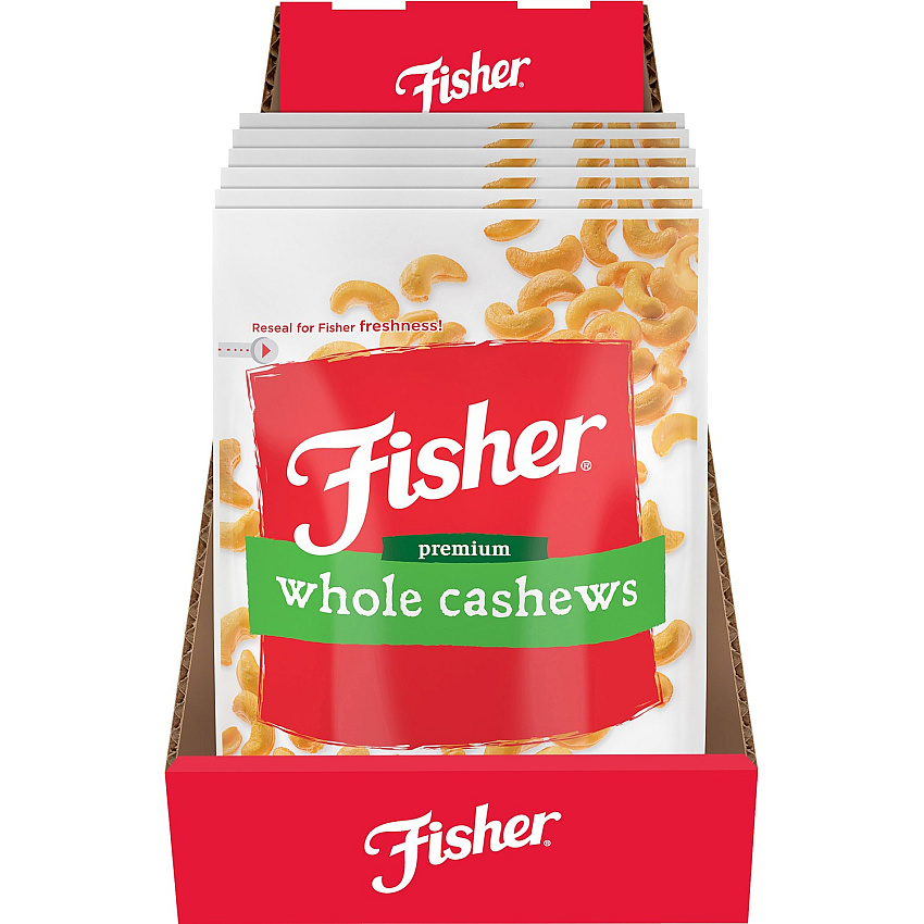 Fisher Premium Whole Cashews No Artificial Color, No Artificial Flavor - Sea Salt - 1 Serving Bag - 5 oz - 6 / Carton (P27299)