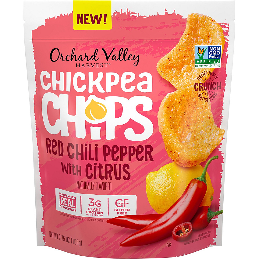 Orchard Valley Harvest Red Chili Pepper with Citrus Chickpea Chips Gluten-free, Individually Wrapped - Spicy - 1 Serving Bag - 3.75 oz - 6 / Carton (V14026)