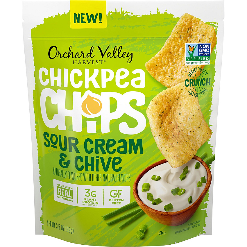 Orchard Valley Harvest Sour Cream and Chive Chickpea Chips Gluten-free, Individually Wrapped - Sour Cream & Onion - 1 Serving Bag - 3.50 oz - 6 / Carton (V14027)