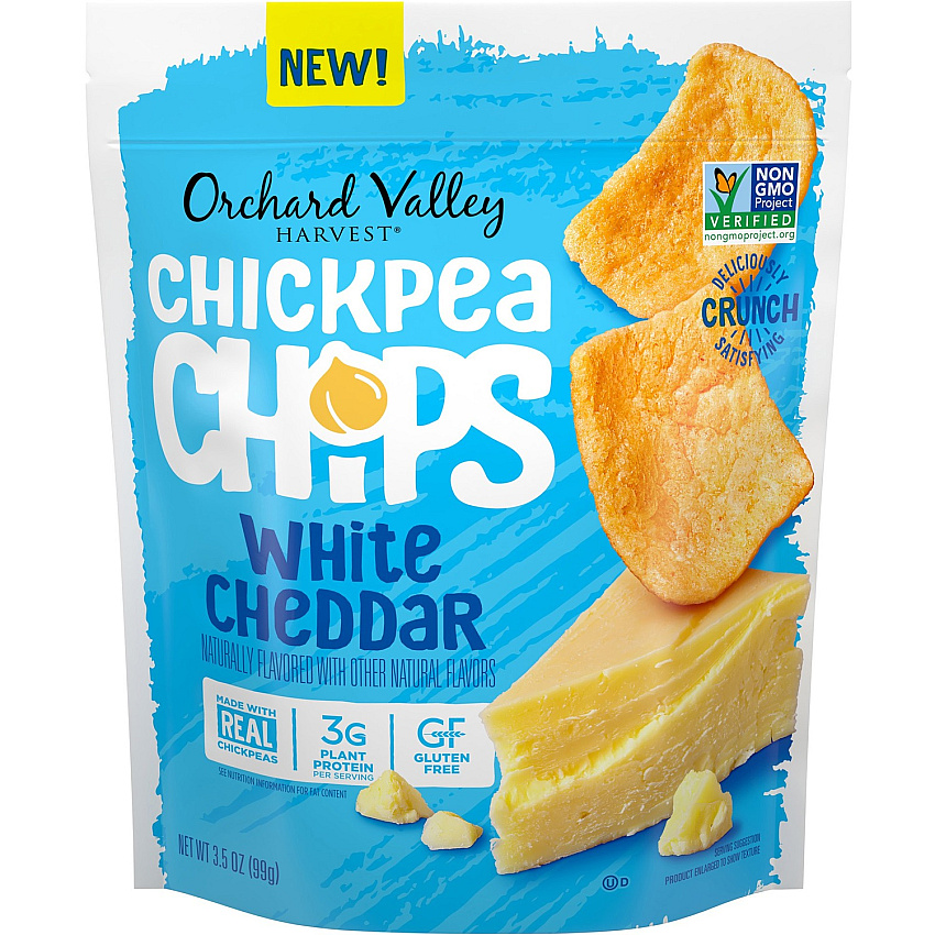 Orchard Valley Harvest White Cheddar Chickpea Chips Gluten-free, Individually Wrapped - White Cheddar - 1 Serving Bag - 3.50 oz - 6 / Carton (V14028)