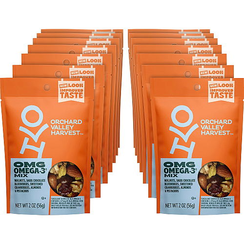 Orchard Valley Harvest OMG Omega-3 Mix Gluten-free, No Artificial Color, No Artificial Flavor, Preservative-free, Resealable Bag - Crunch, Walnut, Dried Cranberries, Pistachio, Almond - 1 Serving Bag - 2 oz - 14 / Carton (V14046)