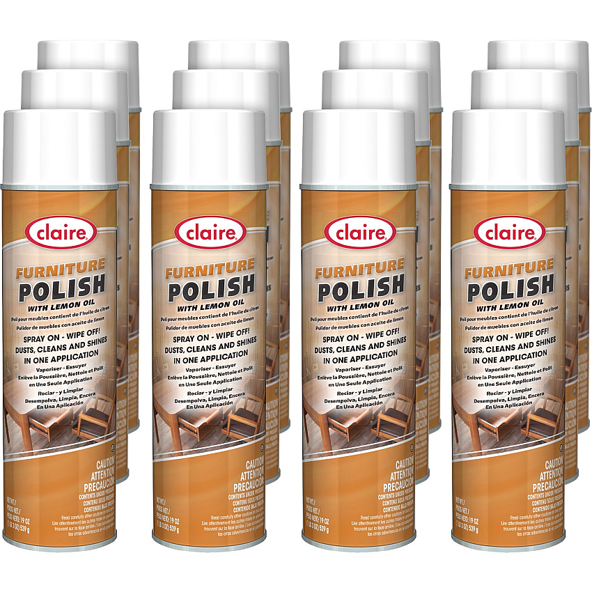 Claire Multi-Surface Furniture Polish 19 oz (1.19 lb) - Fresh Lemon Scent - Dust-free, Pleasant Scent, Easy to Use - Brown - 12 / Carton (CL811CT)