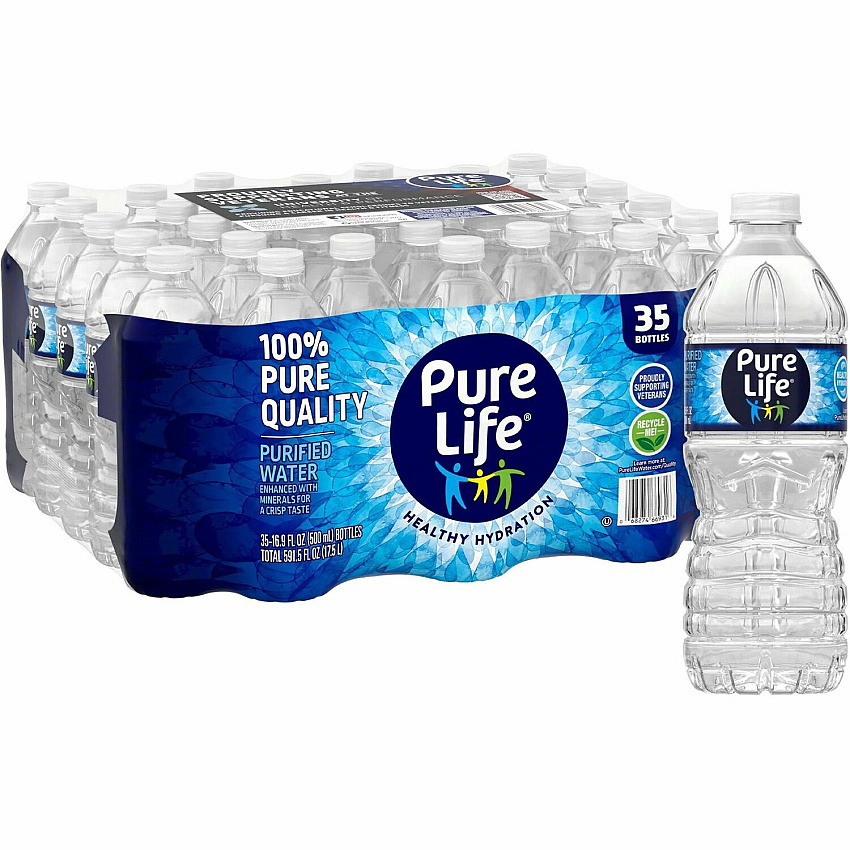 Pure Life Purified Water Ready-to-Drink - 16.90 fl oz (500 mL) - 35/Carton - 54 / Pallet (827179PL)