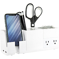 Bostitch Konnect Desk Organizer with Power Station Desktop - Stackable, USB Hub, Cable Management, Storage Tray, Rubber Feet, Non-slip Feet - White - 1 Each (KT2BASEKIT1W)