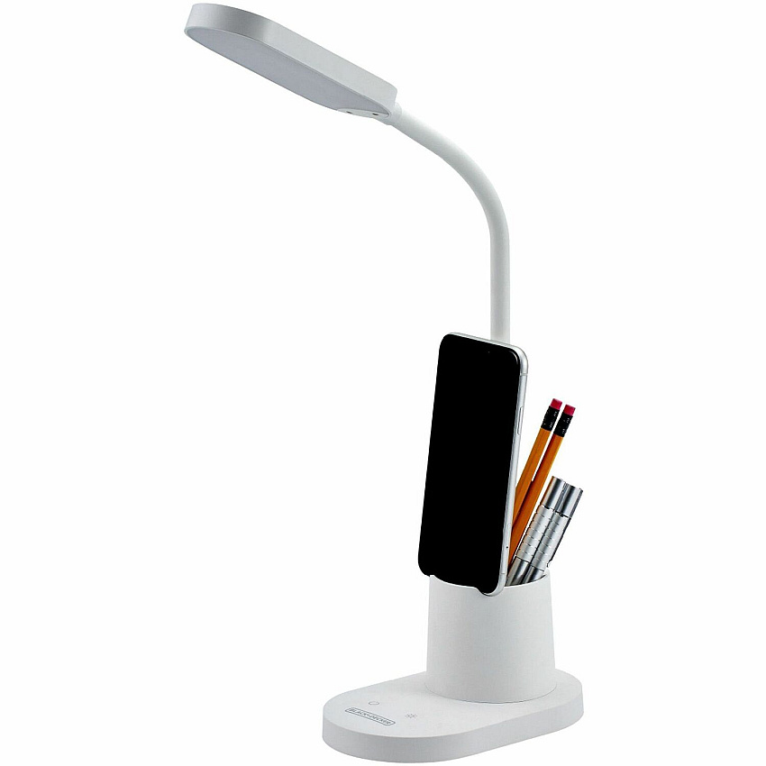 Bostitch Storage Cup/Phone Holder LED Craft Light LED Bulb - USB Charging, Flicker-free, Adjustable Head, Touch Sensitive Control Panel, Dimmable - White - for Desk - 1 Each (LED2104WBD)